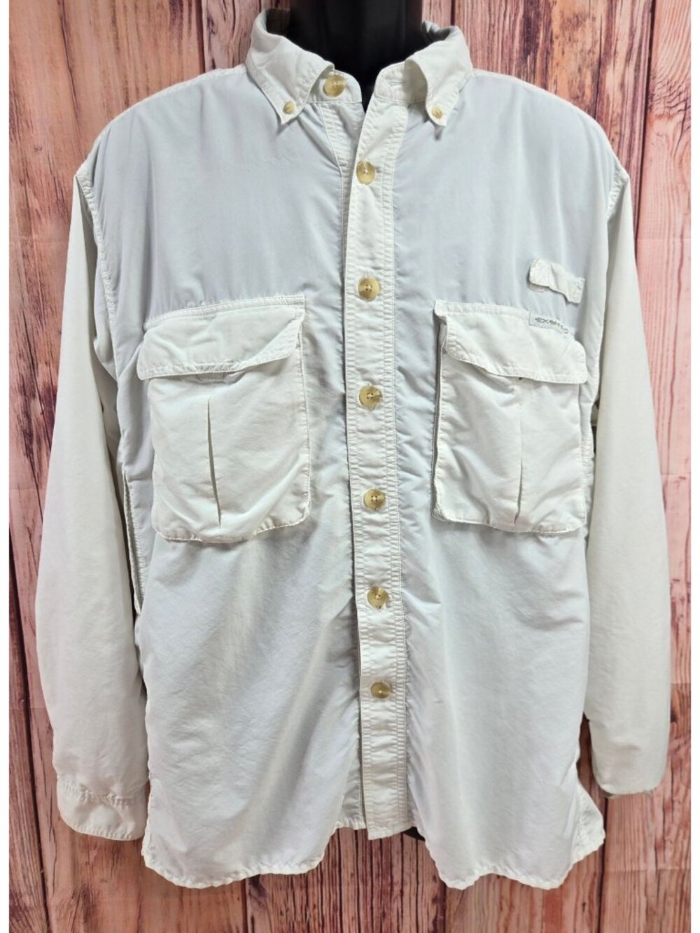 ExOfficio Mens White Long Sleeve Button-Up Shirt Medium Nylon Blend